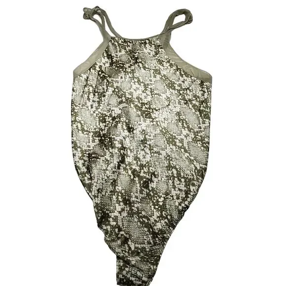 Free People Intimately NIGHTS OUT Snakeskin Print Bodysuit Moss Green L NWOT $68 - Picture 5 of 10